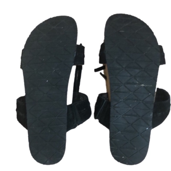 MINNETONKA sueded leather slide sandals two layer fringe black. Size 7 - Picture 5 of 8